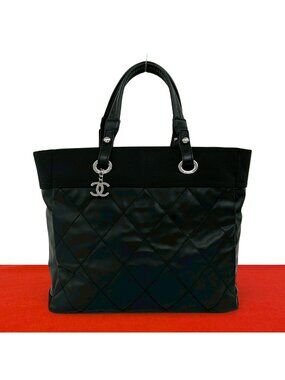 Chanel Paris Biarritz MM Leather Tote Black